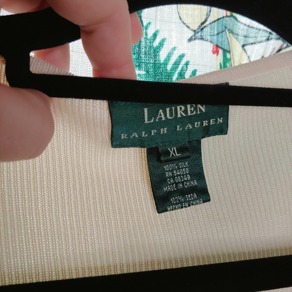 Ralph Lauren | Vintage Silk Cream Beige Woven Knit Cardigan Button Down XL - Picture 10 of 11